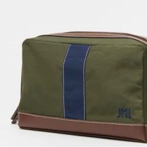 J Mc Laughlin Sailcloth Dopp Kit Green w/ Navy stripe travel toiletry bag